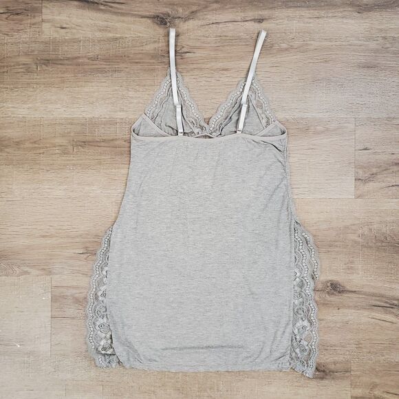 Y2k Lace Trim Babydoll Slip Dress Top Side Slit L Gray Feminine Dainty Whimsical - Picture 5 of 10